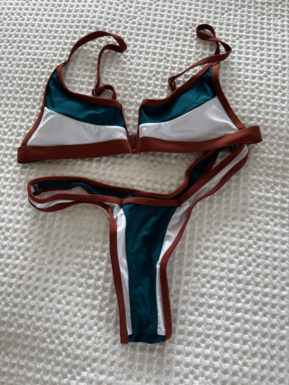 Teal, White & Brown Colorblock Bikini Set